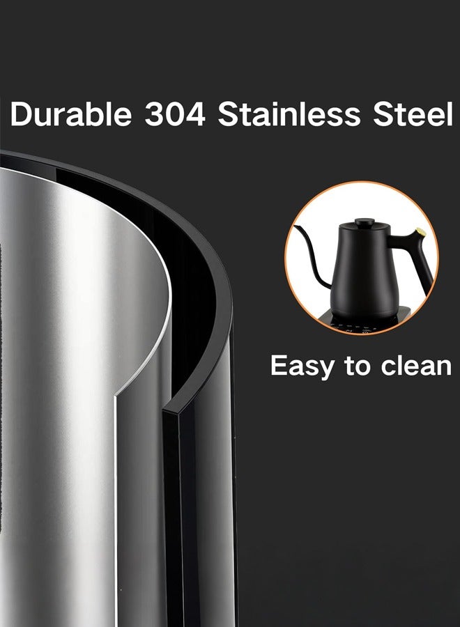 Electric Gooseneck Kettle,Coffee Kettle,800ml Water Kettle for Pour-over Coffee & Tea with 5 Preset Temperature Touch Screen Buttons 304 Stainless Steel Coffee and Tea Pot, Black