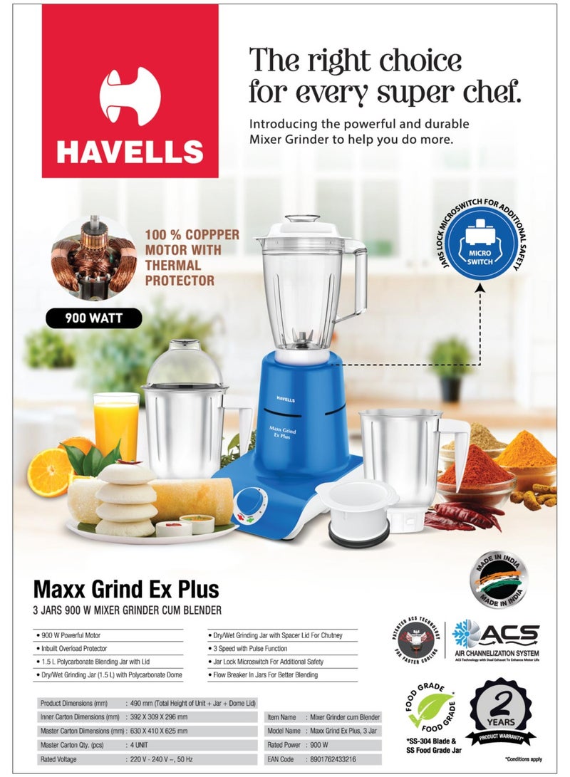 HAVELLS MAXX GRIND EX PLUS 900W 3 JAR