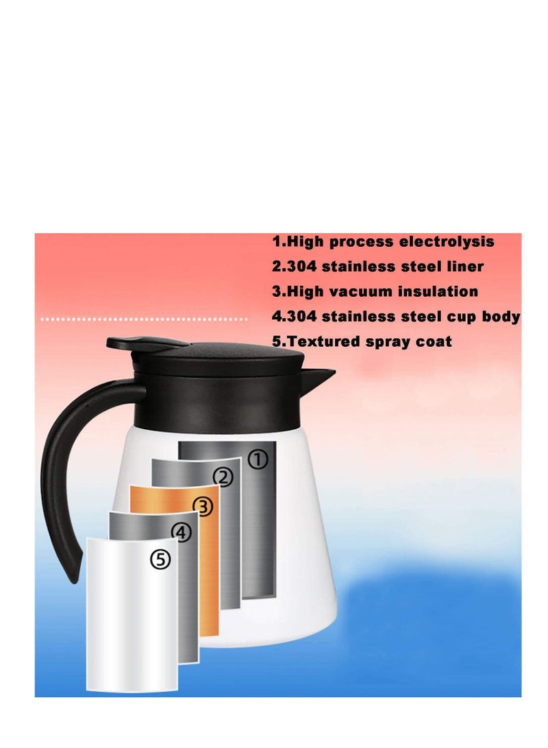 Thermal Coffee Carafe Tea Pot, Thermal and Cold Coffee Carafe Stainless Steel Insulation Pot Double Wall Vacuum Insulated Coffee Water  Beverage Dispenser,  White, 650ml22oz