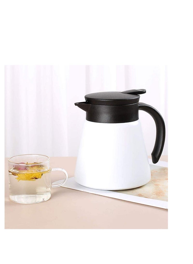 Thermal Coffee Carafe Tea Pot, Thermal and Cold Coffee Carafe Stainless Steel Insulation Pot Double Wall Vacuum Insulated Coffee Water  Beverage Dispenser,  White, 650ml22oz