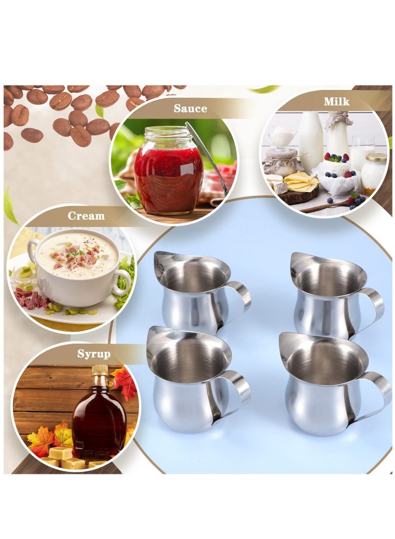 Creamer Pitcher, 4 Pieces Bell Shaped Creamer 3 Ounce Espresso Pouring Cup Stainless Steel Creamer Pitcher Mirror Finish Mini Stainless Steel Pitcher for Coffee Shop Restaurant Bakery Kitchen