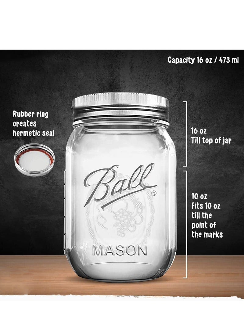 Ma son Jars with Lids and Bands, Regular Mouth Ma son Jars, Jars Ideal for Jams, Jellies, Conserves, Preserves, Fruit Syrups, Chutneys, and Pizza Sauce 16, Ball, 4, Ma son Jars