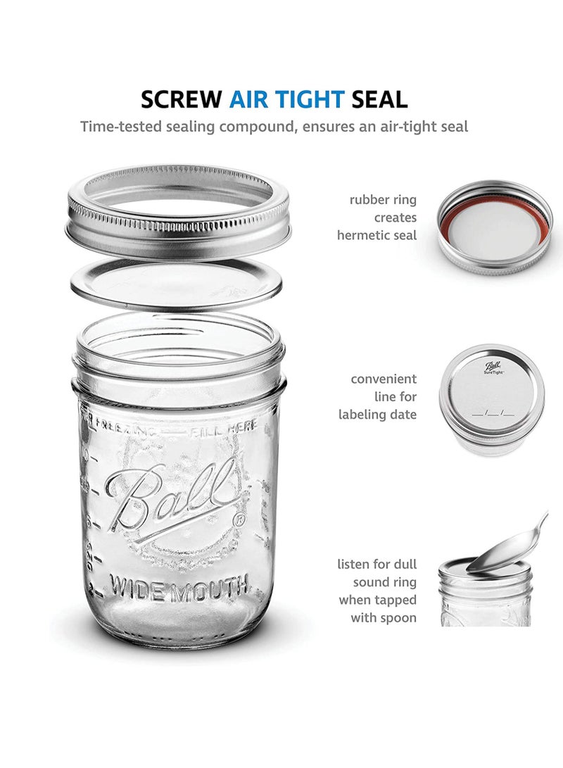 Glass Ma son Jars, Canning Jars Jelly Jars with Airtight lids for Canning, Preserving, Meal Prep, Overnight Oats, Jam 32, BALL, 3, Ma son Jars