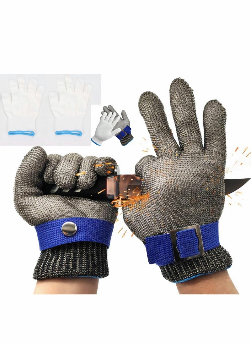 Stainless Steel Wire Metal Mesh Cut-Resistant Gloves for Butchering, Slicing, Chopping, and Peeling - Safety Work Gloves for Enhanced Protection