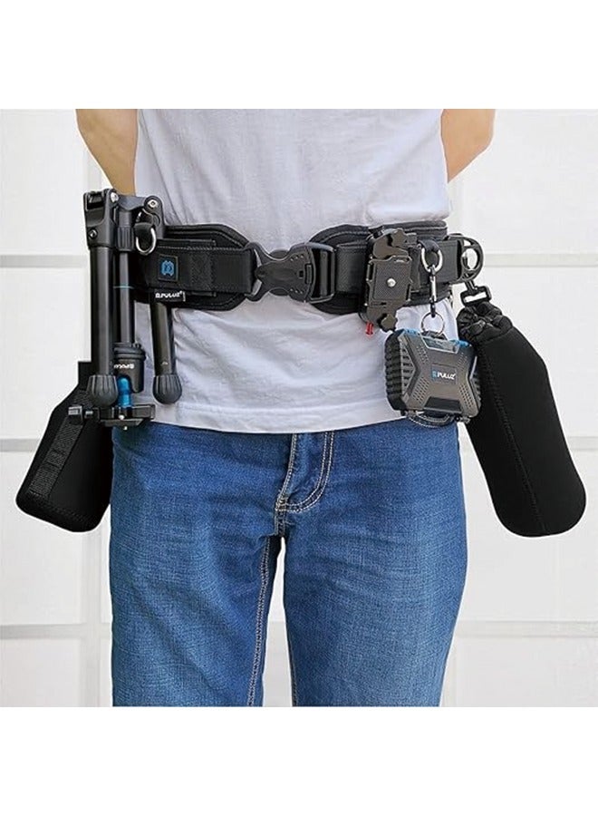 PULUZ Multi-Function Camera Waist Belt for SLR/DSLR Cameras, Adjustable Camera Waist Strap with Hook for Hanging Photography Accessories Fit for Outdoor Photographer,Length Adjustment:29-49in
