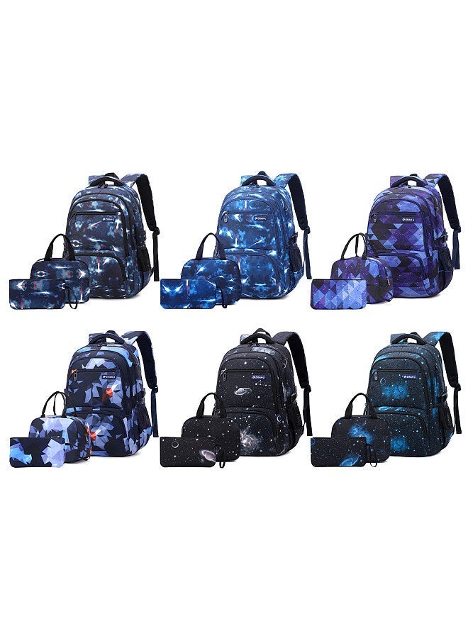 Primary and Secondary School Students Backpack Waterproof Schoolbag with Lunch Bag and Pen Bag