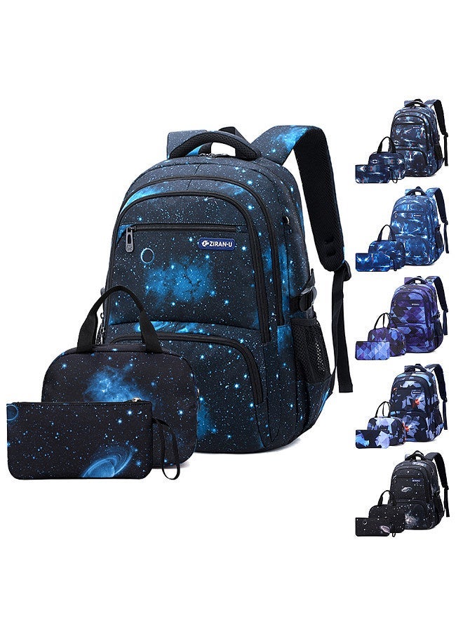 Primary and Secondary School Students Backpack Waterproof Schoolbag with Lunch Bag and Pen Bag