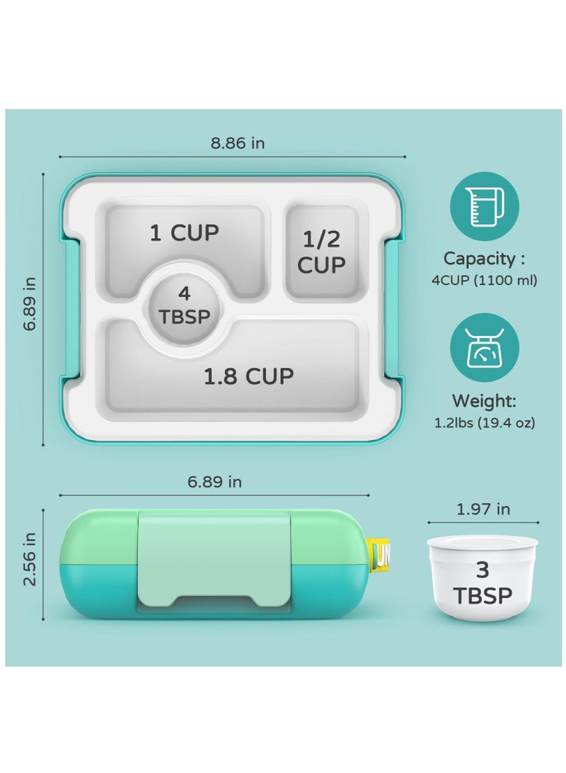 Kids Bento Box, Leak-Proof, 4-Compartment Bento-Style Lunch Box, Perfect Portion Sizes for Ages 3 to 10 - BPA-Free, Portable Handle, Dishwasher Safe, Food-Safe Materials, Tiffany Green