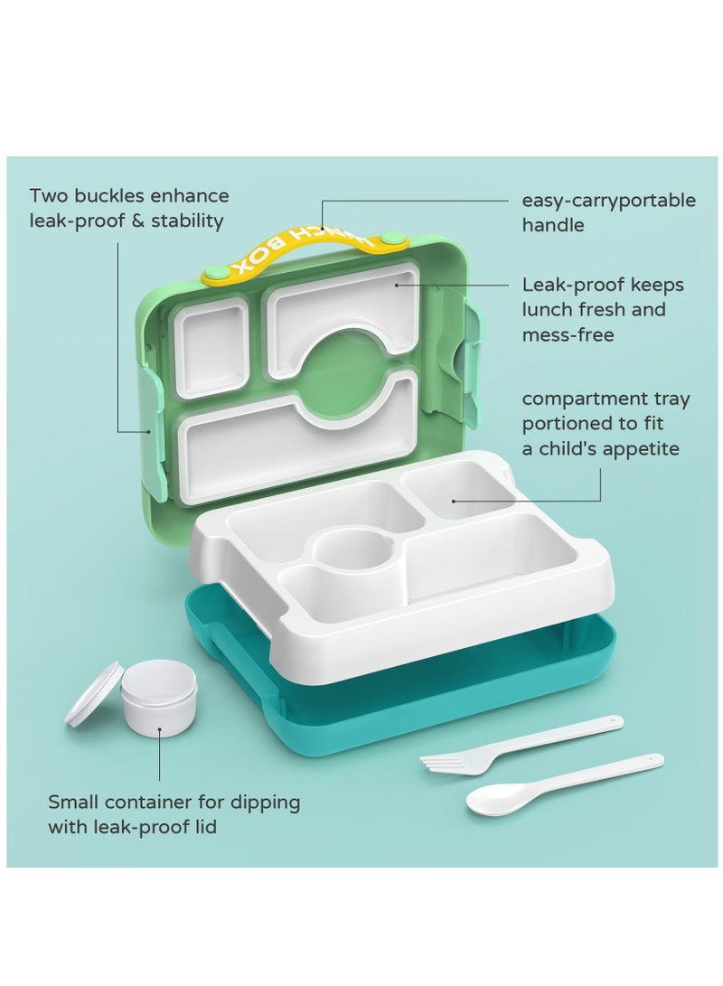 Kids Bento Box, Leak-Proof, 4-Compartment Bento-Style Lunch Box, Perfect Portion Sizes for Ages 3 to 10 - BPA-Free, Portable Handle, Dishwasher Safe, Food-Safe Materials, Tiffany Green