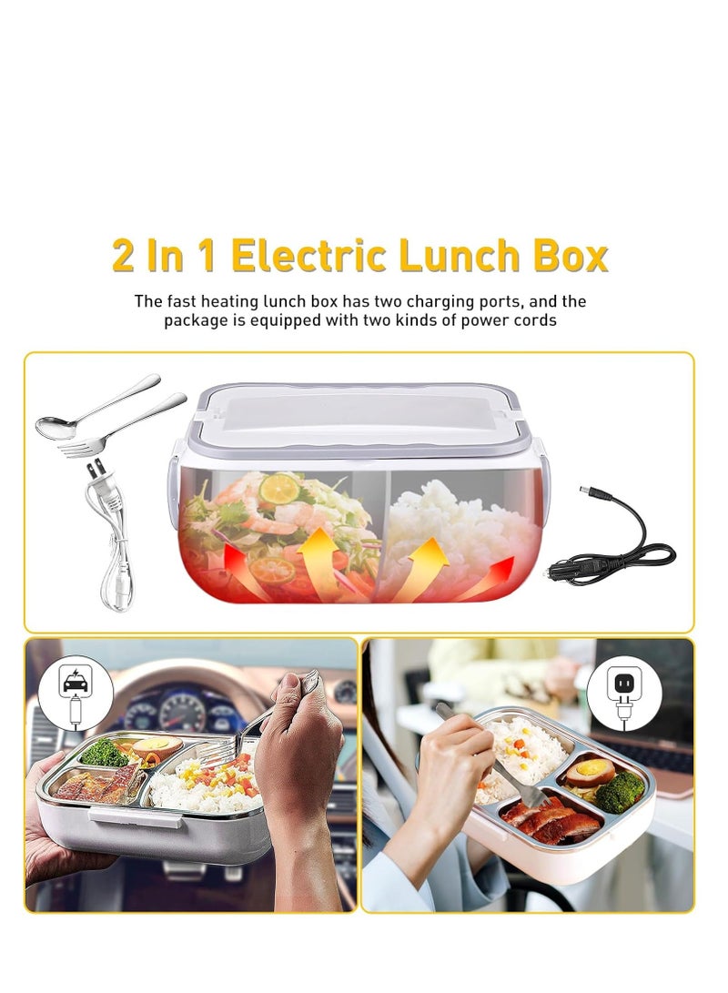 Electric Lunch Box Food Heater Portable Food Warmer with Carrying Bag Fork  Spoon- Lunch Box Warmer Portable for Work Car Truck 1.5L Crockpot Lunch Warmer 60W 12V/24V/110V White