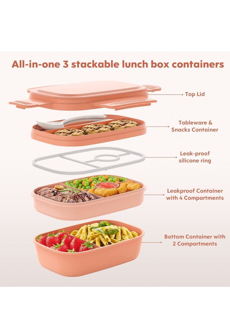 1900ML Lunch Bento Box for Adult Kids Fruit Salad Box 3 Compartment lunch box, PP5 Food Grade Material, Stackable Bento Box Lunch Containers for Leak Proof Microwave and Dishwasher Safe