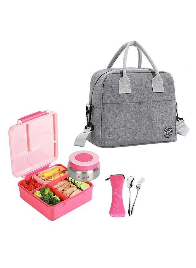 Jumbo Bento Lunch Box With Grey Lunch Bag, Food Jar And Cutlery