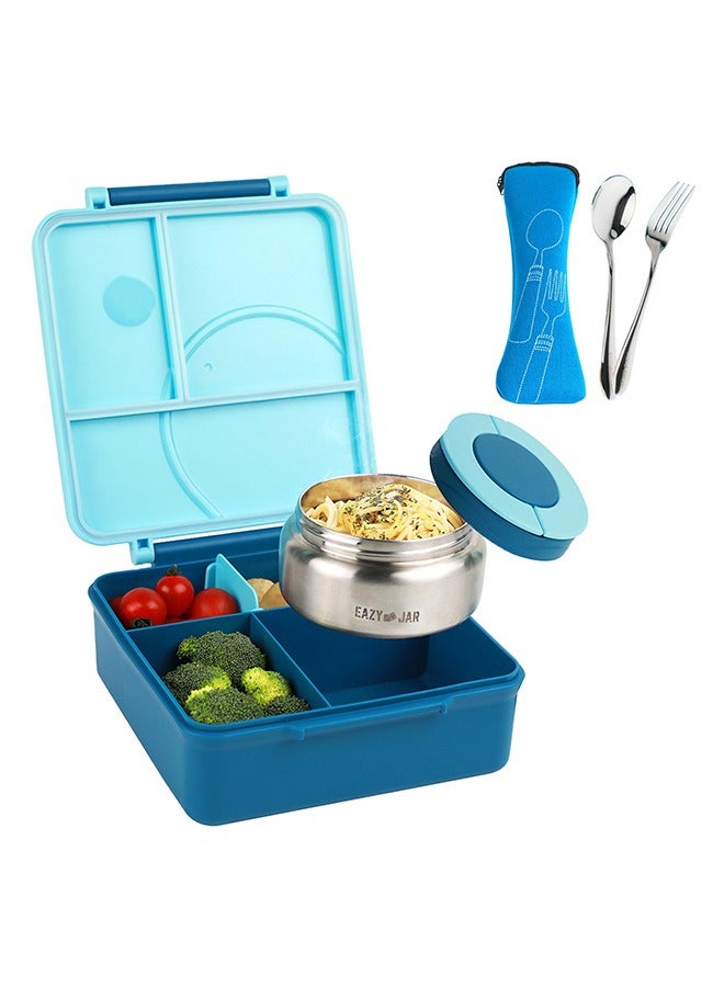 Jumbo Bento Lunch Box With Blue Lunch Bag , Food Jar and Cutlery