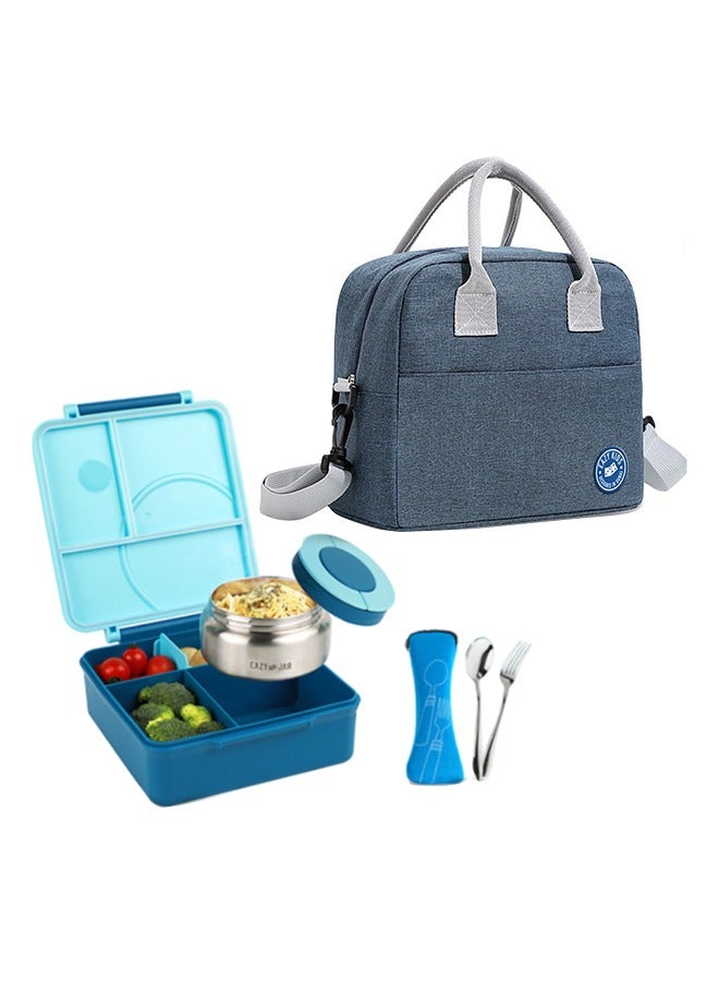 Jumbo Bento Lunch Box With Blue Lunch Bag , Food Jar and Cutlery