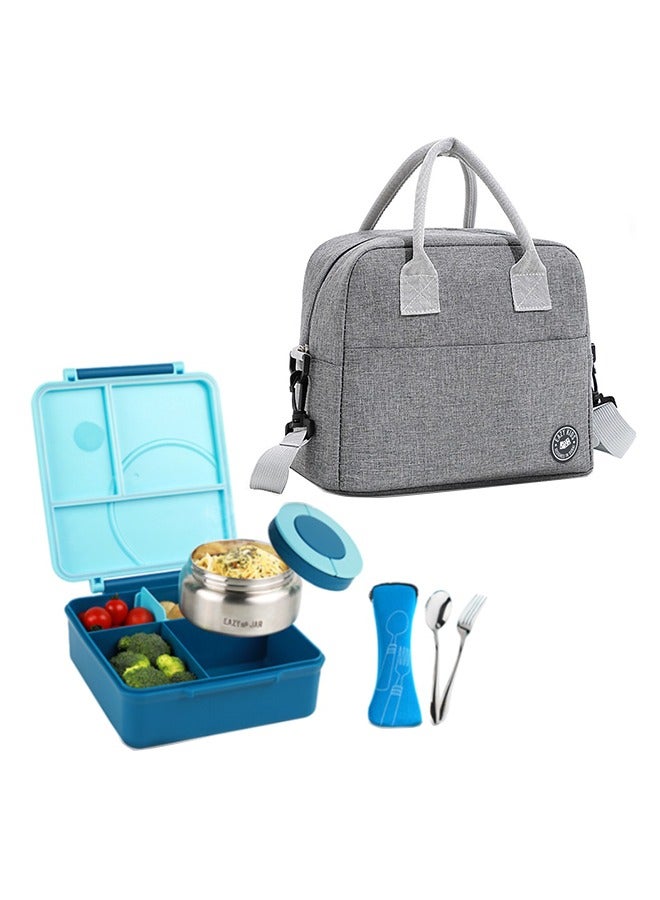 Jumbo Bento Lunch Box With Grey Lunch Bag, Food Jar And Cutlery