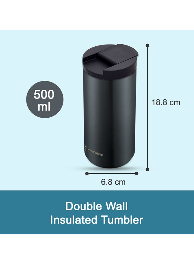 Double Wall Insulated Tumbler Water Bottle, Black, 500 ML