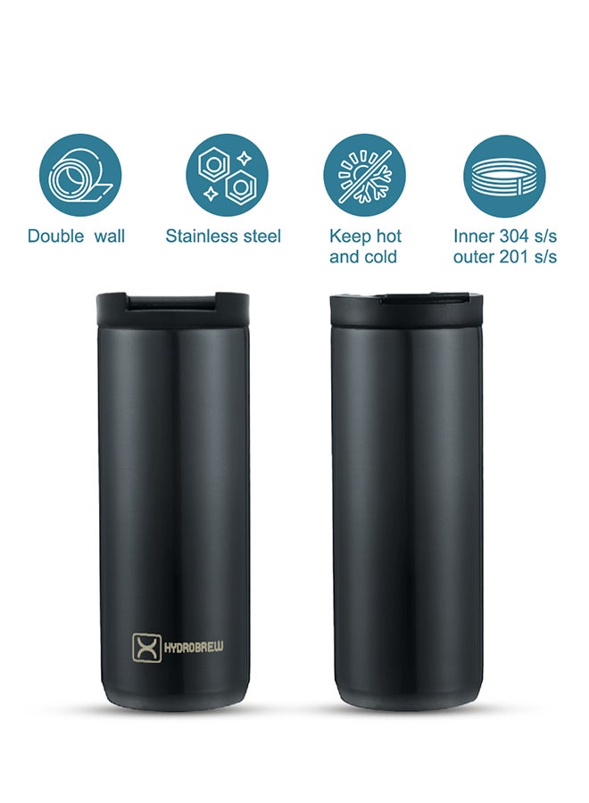 Double Wall Insulated Tumbler Water Bottle, Black, 500 ML