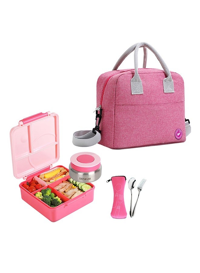 Jumbo Bento Lunch Box With Pink Lunch Bag, Food Jar And Cutlery - Pink