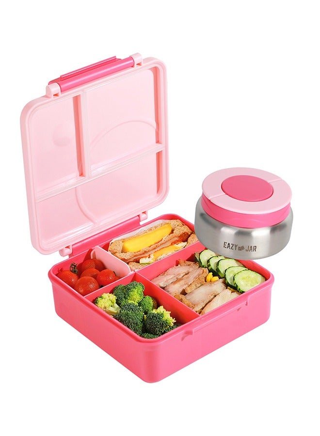 Jumbo Bento Lunch Box With Pink Lunch Bag, Food Jar And Cutlery - Pink