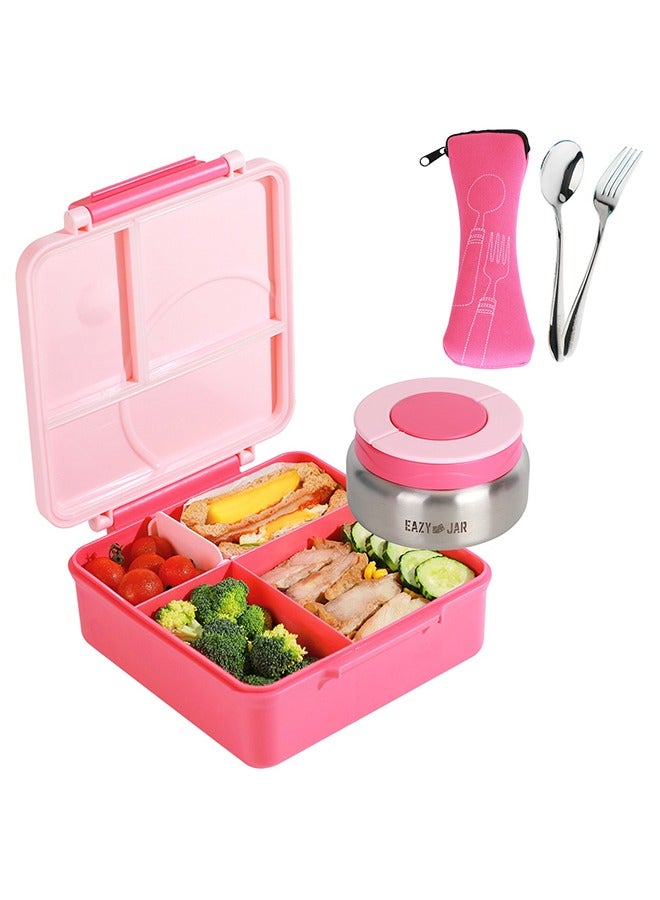 Jumbo Bento Lunch Box With Pink Lunch Bag, Food Jar And Cutlery - Pink