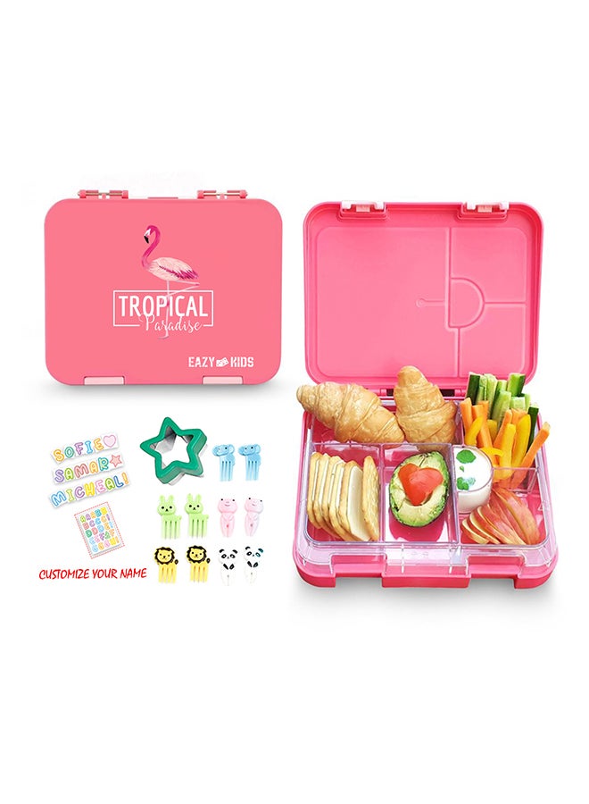 6 And 4 Convertible Compartment Bento Lunch Box With Stainless Steel Water Bottle 640ml And Sandwich Cutter Set - Tropical Pink