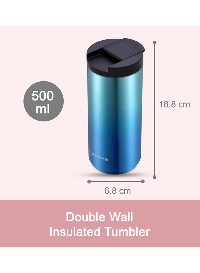 Double Wall Insulated Tumbler Water Bottle, Blue, 500 ML