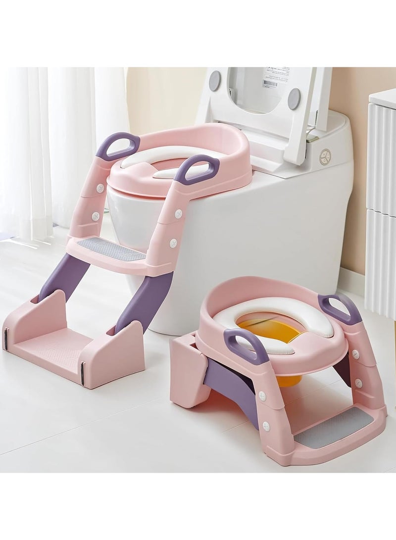 Potty Training Seat Adjustable Ladder Children's Potty Baby Toilet Seat Infant Toilet Training Folding Seat (Pink)