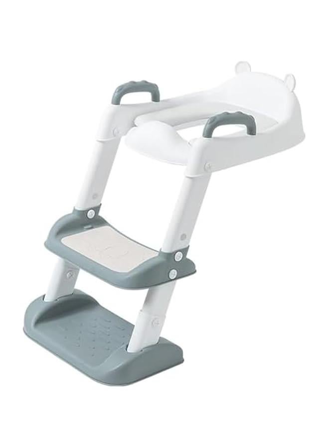 Toilet Training Seat with Pedal Stool Ladder, Foldable Toddler Toilet Seat with Anti-Slip Pads, 2 In 1 Kids Potty Training Toilet Splash Proof Plate Suitable for Boys and Girls (Grey)