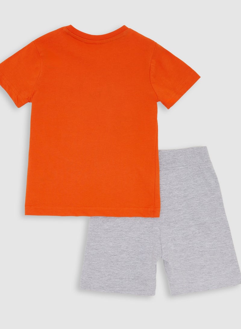 2-Piece Summer Outfit Set  Orange & Grey for Baby Boys - T-Shirt & Shorts