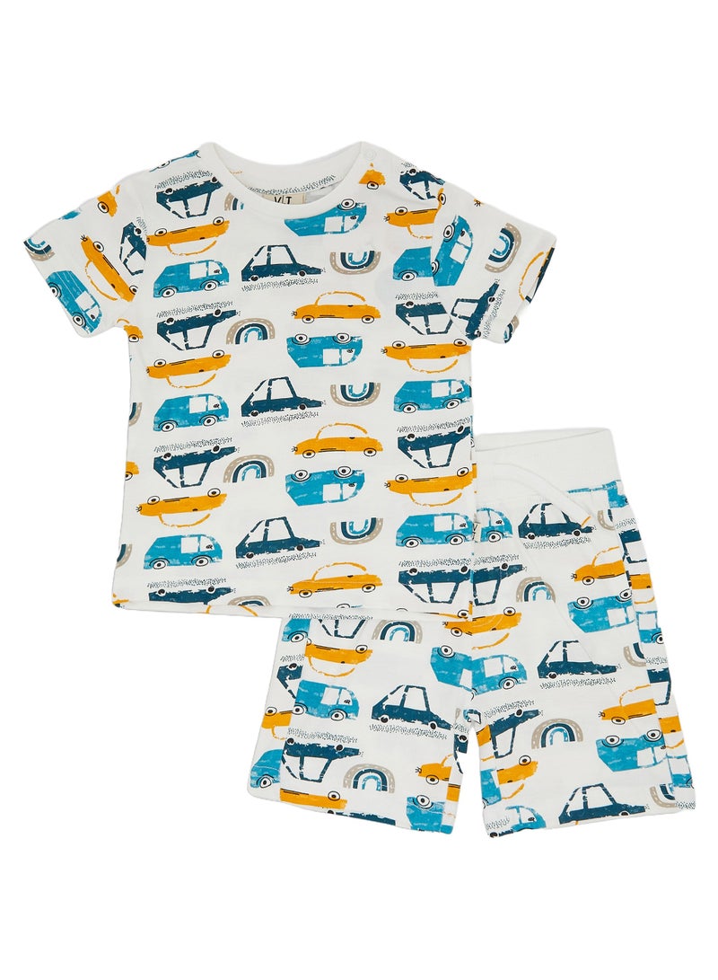 2-Piece Summer Outfit Set White for Baby Boys - T-Shirt & Shorts