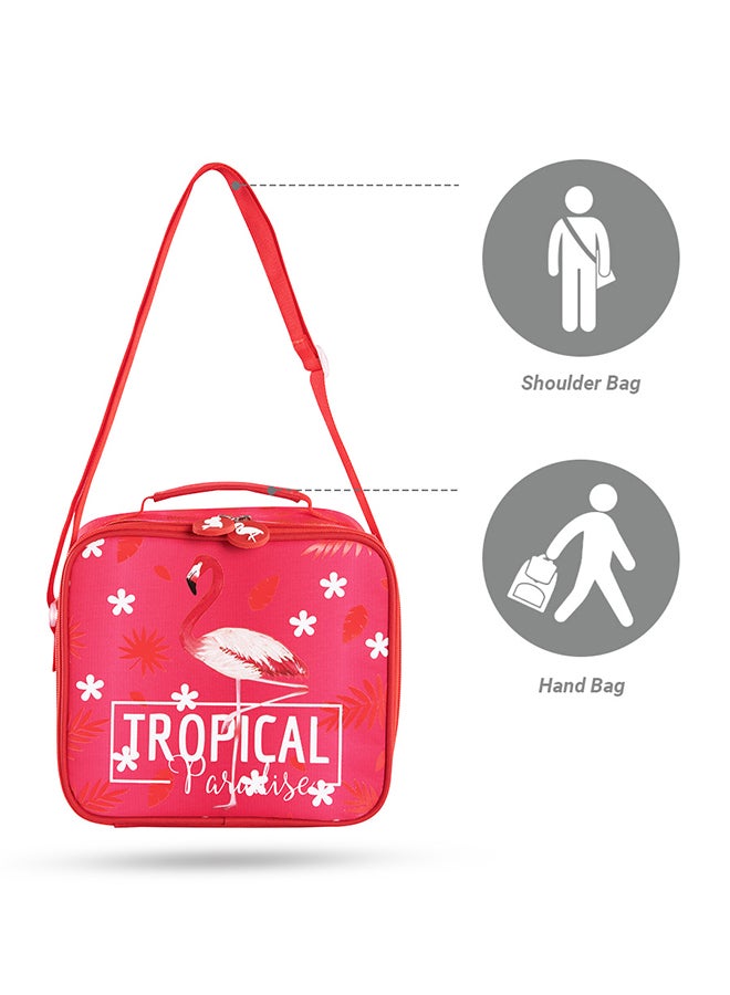 17 Inch Set Of 4 School Bag With Tritan Water Bottle 420ml, Lunch Bag And Pencil Case - Tropical Pink