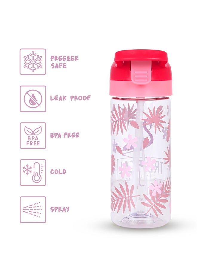 17 Inch Set Of 4 School Bag With Tritan Water Bottle 420ml, Lunch Bag And Pencil Case - Tropical Pink