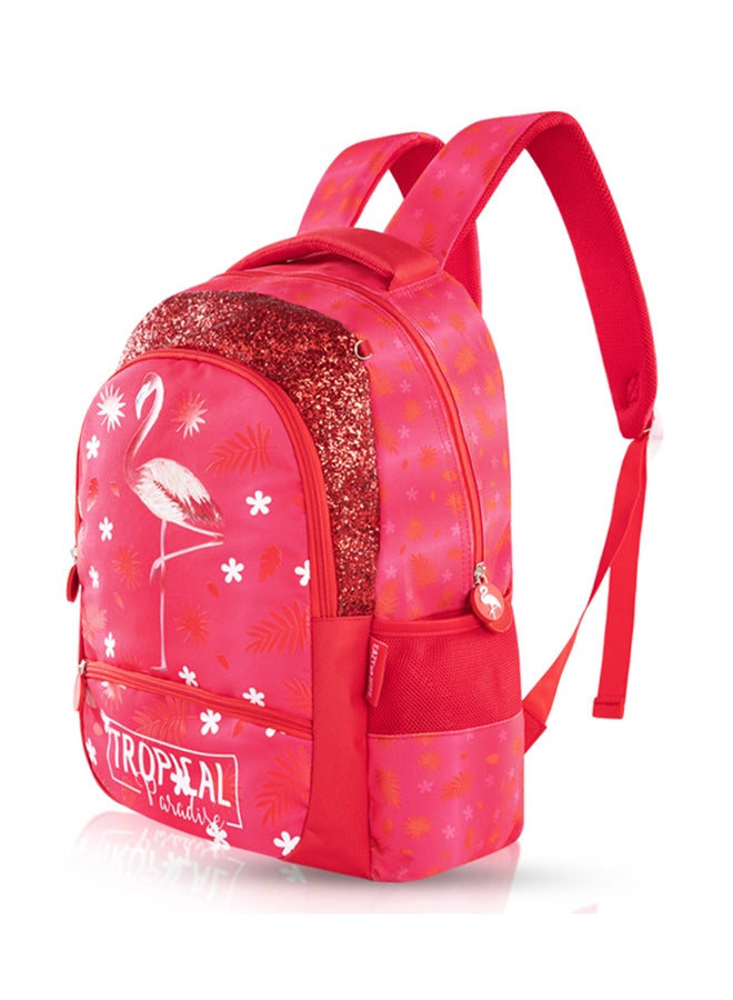 17 Inch Set Of 4 School Bag With Tritan Water Bottle 420ml, Lunch Bag And Pencil Case - Tropical Pink