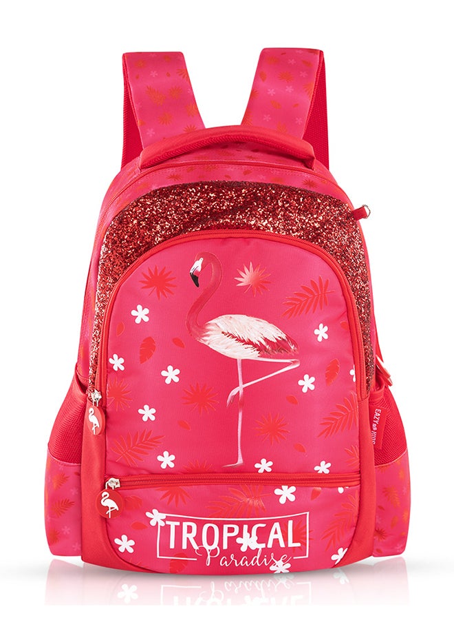 17 Inch Set Of 4 School Bag With Tritan Water Bottle 420ml, Lunch Bag And Pencil Case - Tropical Pink