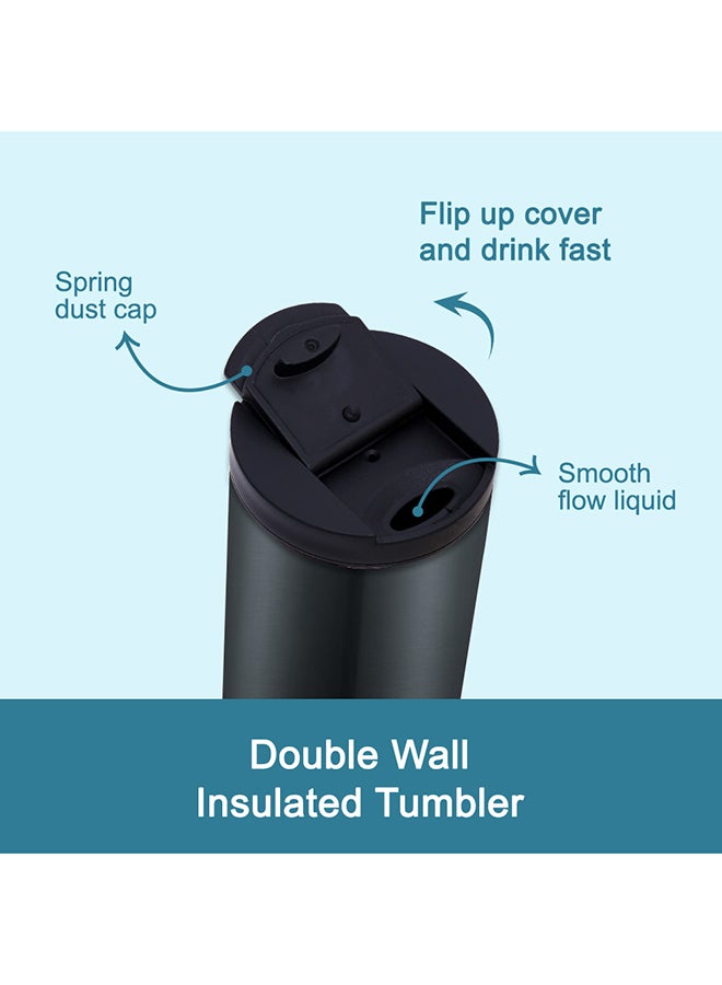 Double Wall Insulated Tumbler Water Bottle, Black, 400 Ml