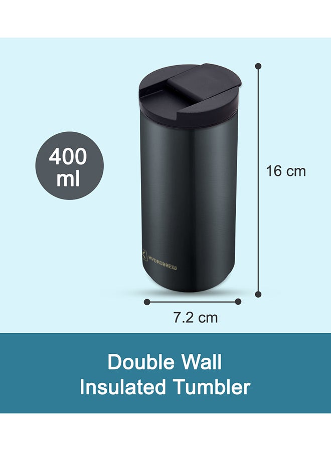 Double Wall Insulated Tumbler Water Bottle, Black, 400 Ml