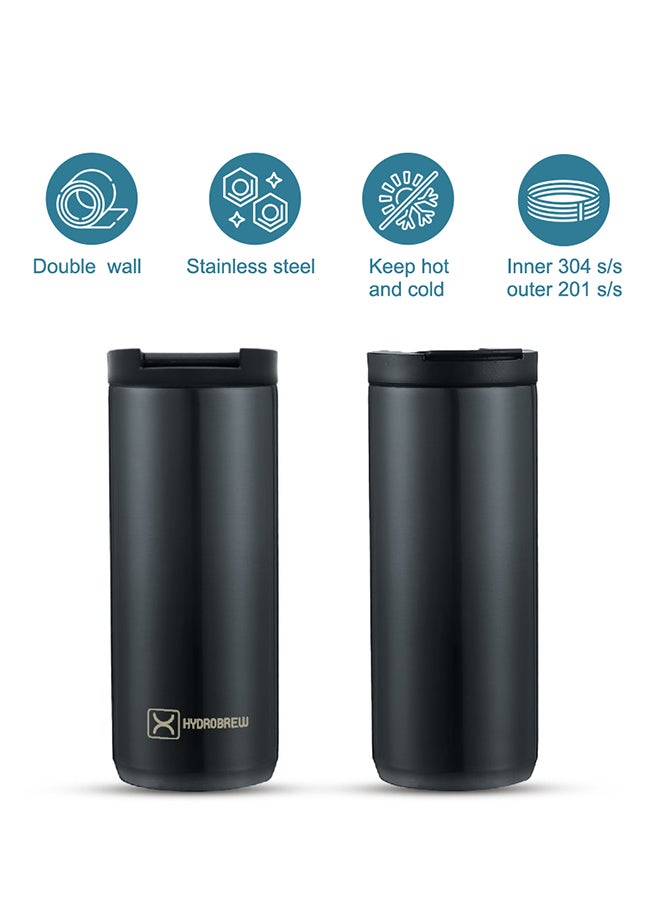 Double Wall Insulated Tumbler Water Bottle, Black, 400 Ml