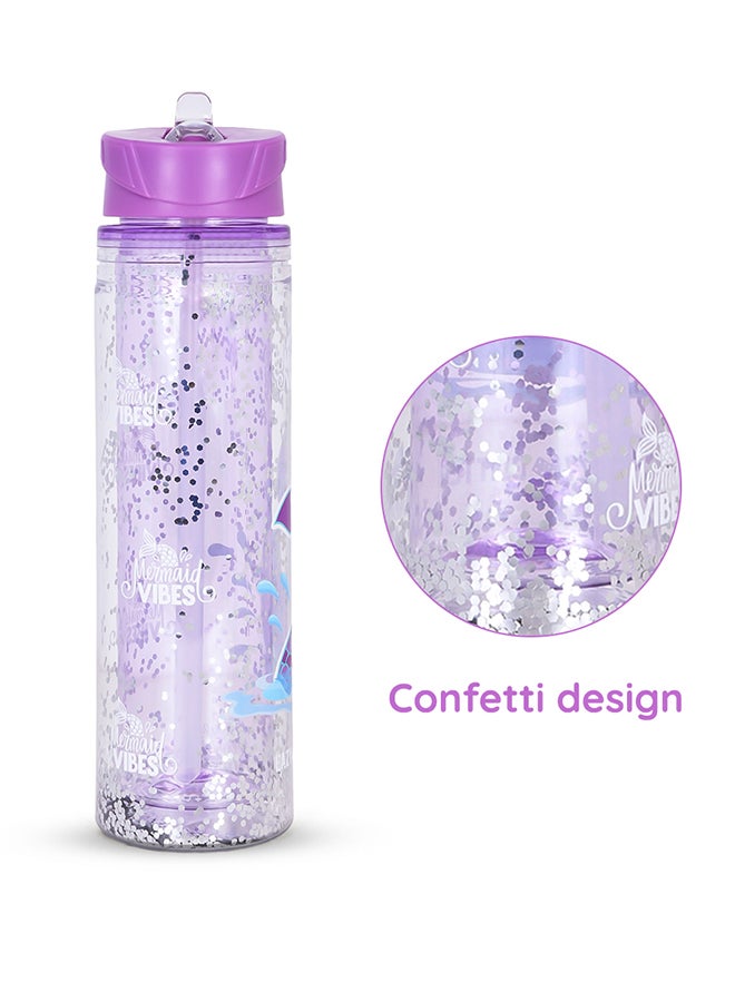 18 Inches Set Of 5 Trolley School Bag With Glitter Bento Box Glitter, Water Bottle 550 ml, Lunch Bag And Pencil Case - Mermaid Purple