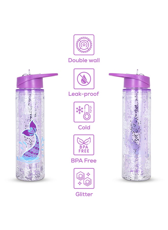 18 Inches Set Of 5 Trolley School Bag With Glitter Bento Box Glitter, Water Bottle 550 ml, Lunch Bag And Pencil Case - Mermaid Purple