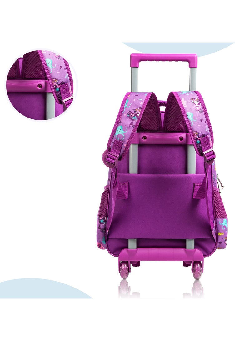 18 Inches Set Of 5 Trolley School Bag With Glitter Bento Box Glitter, Water Bottle 550 ml, Lunch Bag And Pencil Case - Mermaid Purple