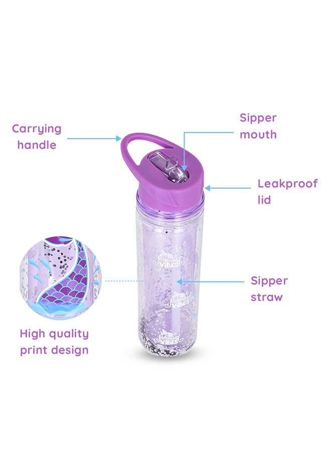 18 Inches Set Of 5 Trolley School Bag With Glitter Bento Box Glitter, Water Bottle 550 ml, Lunch Bag And Pencil Case - Mermaid Purple