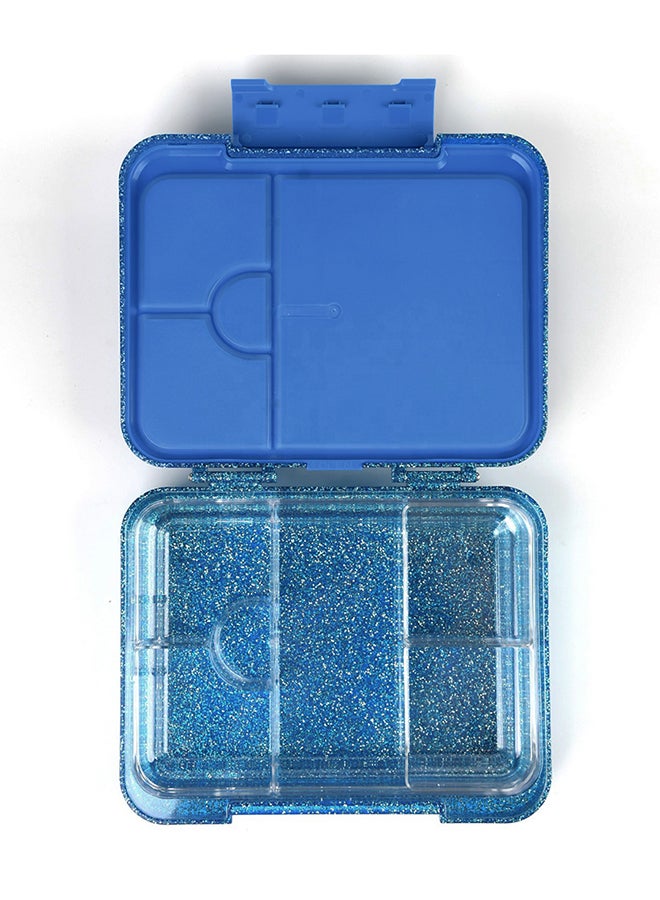 6 And 4 Convertible Compartment Bento Lunch Box With Stainless Steel Water Bottle 530 ML And Spoon Fork Set - Glitter Blue