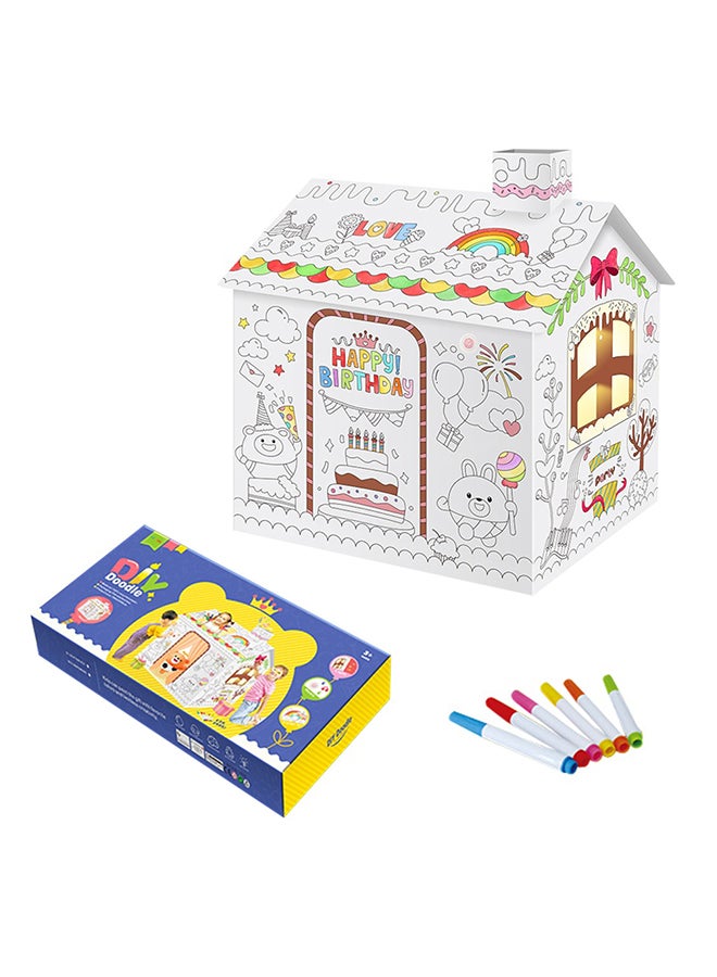 Diy Doodle Coloring Kit With Set Of 6 Sketch Pens - Happy Birthday House