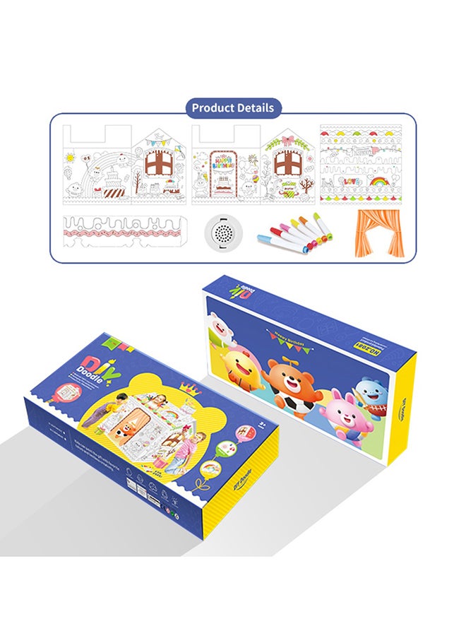 Diy Doodle Coloring Kit With Set Of 6 Sketch Pens - Happy Birthday House