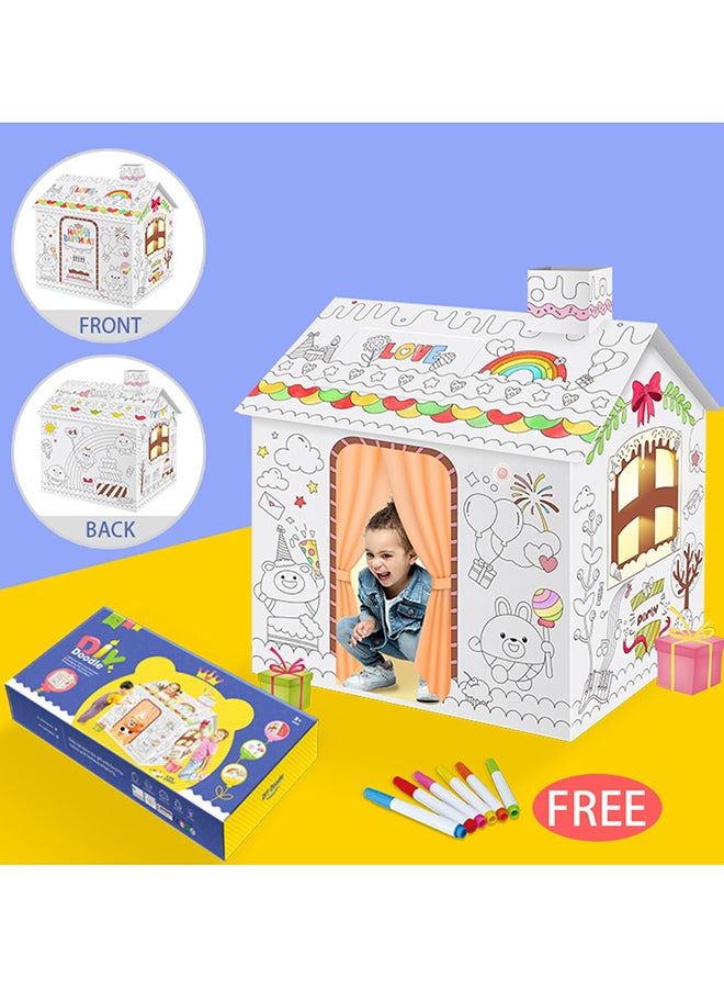 Diy Doodle Coloring Kit With Set Of 6 Sketch Pens - Happy Birthday House