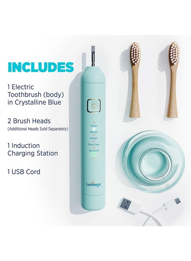 Sonic Electric Toothbrush for Adults - Bamboo Heads - Crystalline (Light Blue) - Includes 2 Super Soft Bristle Bamboo Tooth Brush Heads, Charging Station & USB Charge Cord - Rechargeable