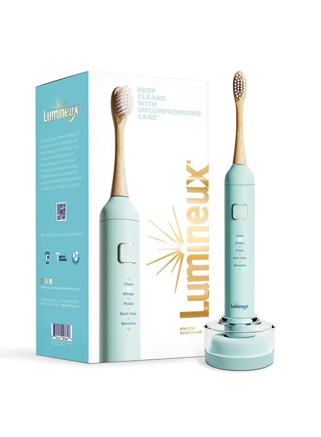 Sonic Electric Toothbrush for Adults - Bamboo Heads - Crystalline (Light Blue) - Includes 2 Super Soft Bristle Bamboo Tooth Brush Heads, Charging Station & USB Charge Cord - Rechargeable