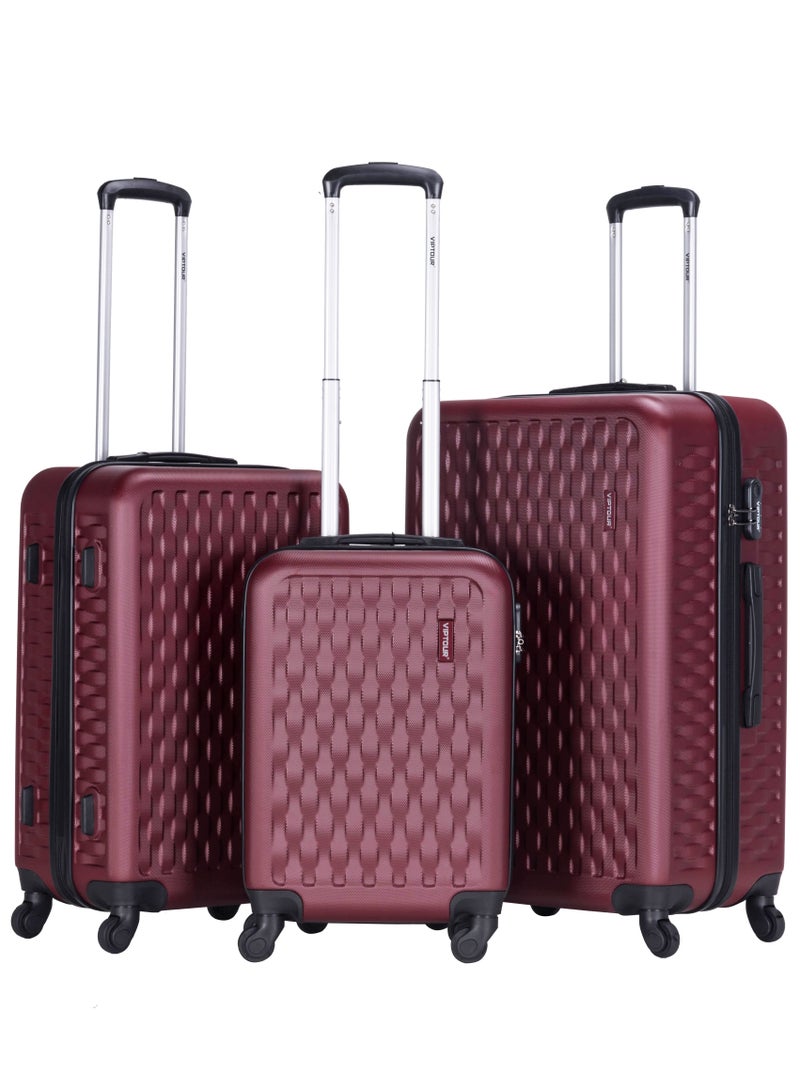 ABS Hardside 3-Piece Trolley Luggage Set, Spinner Wheels with Number Lock 20/24/28 Inches - Burgundy