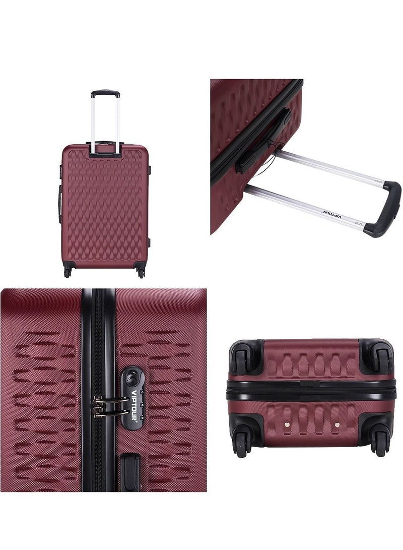 ABS Hardside 3-Piece Trolley Luggage Set, Spinner Wheels with Number Lock 20/24/28 Inches - Burgundy