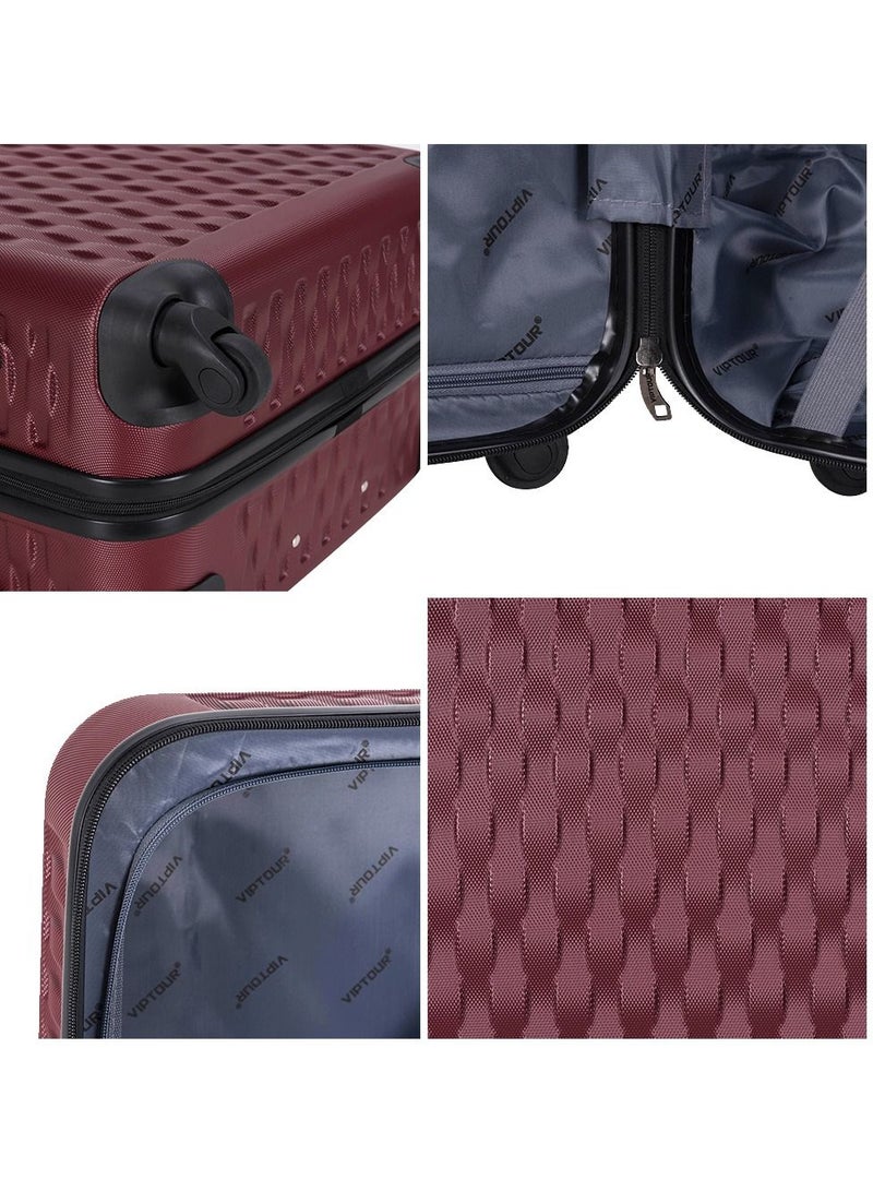 ABS Hardside 3-Piece Trolley Luggage Set, Spinner Wheels with Number Lock 20/24/28 Inches - Burgundy